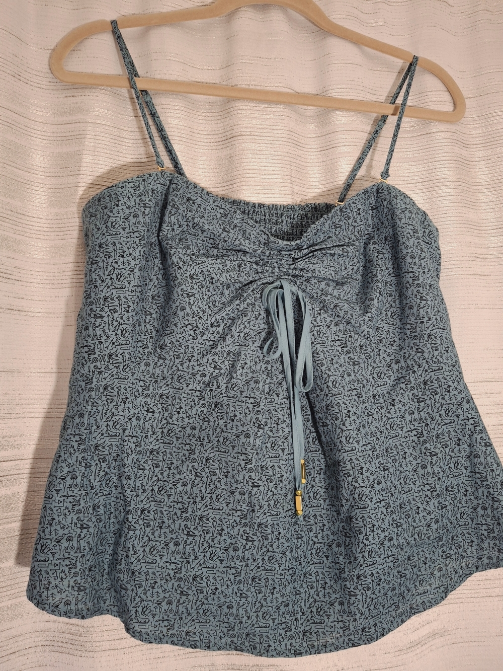 Anthropology Maeve Light Blue Green Printed Tie-Front Smocked Camisole Size 10